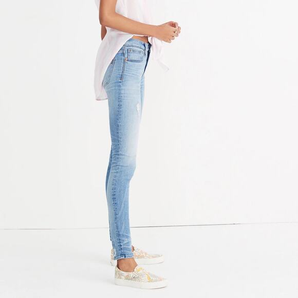 Madewell 9" High Rise Skinny Jeans Size 27 Distressed Ripped Medium Wash - Picture 3 of 14